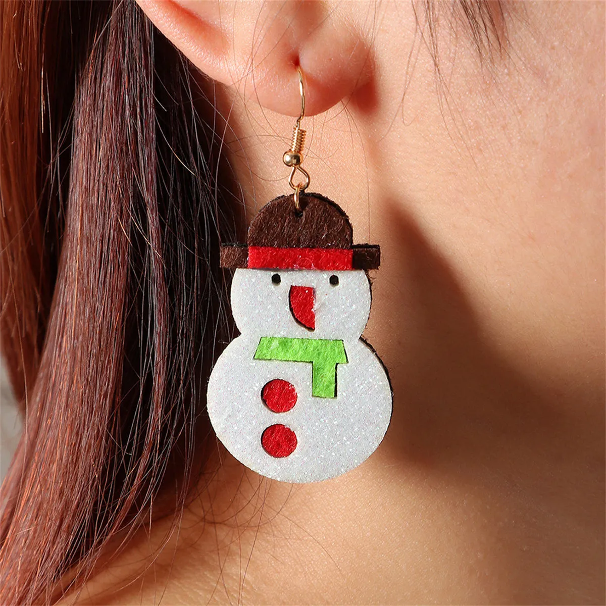 White Felt & 18K Gold-Plated Glitter Snowman Drop Earrings