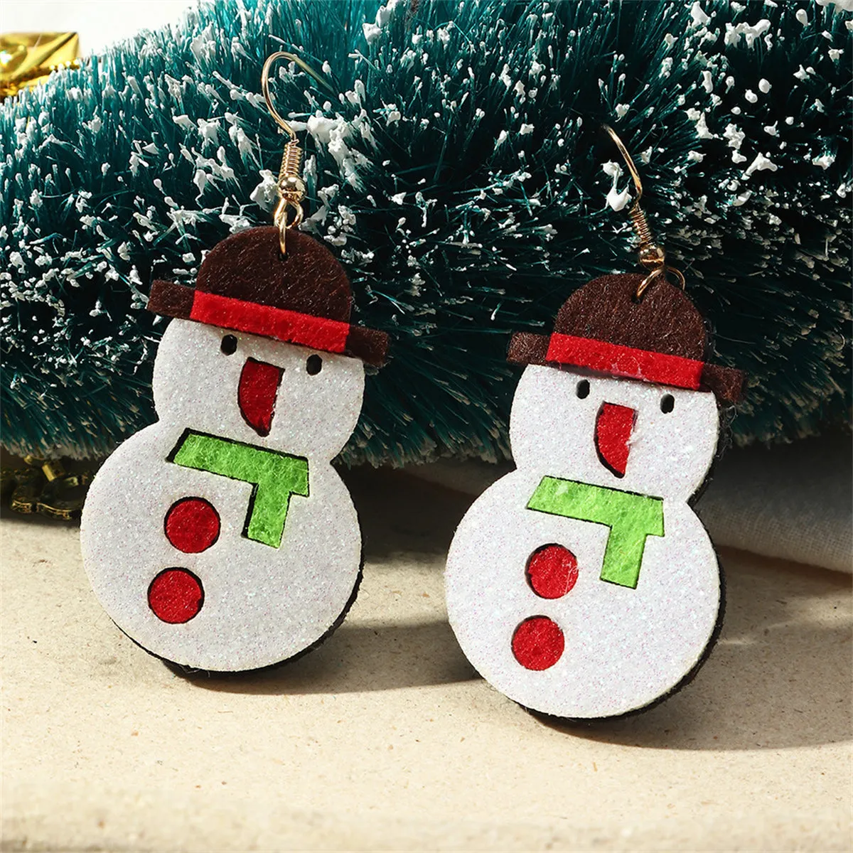 White Felt & 18K Gold-Plated Glitter Snowman Drop Earrings