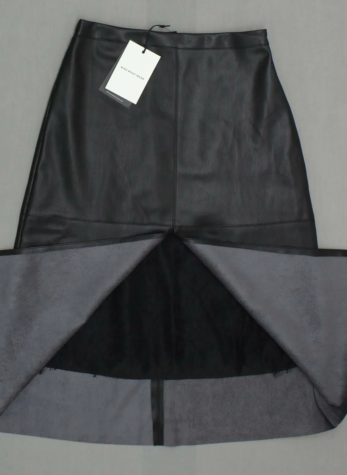 Who What Wear Women's Faux Leather Midi Skirt With Lace Underlay