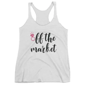 Women's White "Off The Market" Racerback Tank Top - Chunky Script