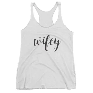 Women's White "Wifey" Racerback Tank Top - Black Sweet Script