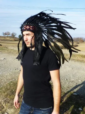 X52 Reduced Price !!! Black natural colour Feather Headdress / Warbonnet.