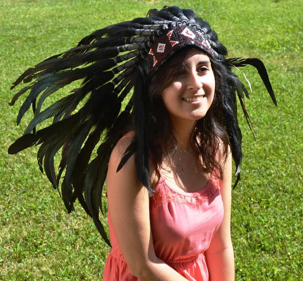 X52 Reduced Price !!! Black natural colour Feather Headdress / Warbonnet.