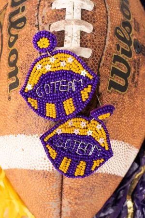 Yellow and Purple Screaming Go Team Seed Bead Earrings