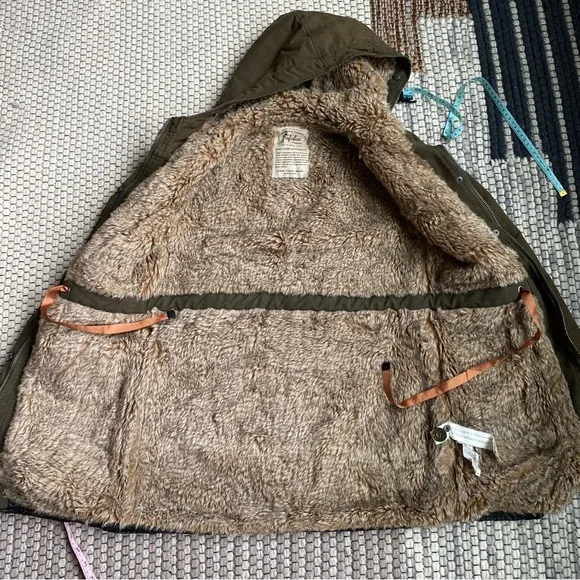 Zara fur Parka Jacket Olive Green Size XS