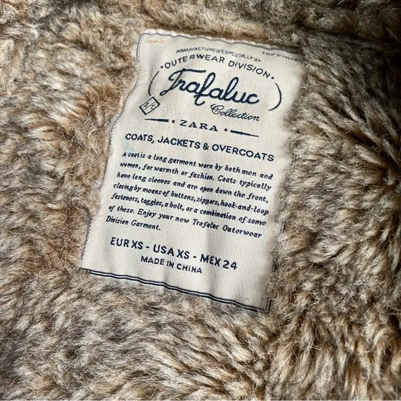 Zara fur Parka Jacket Olive Green Size XS