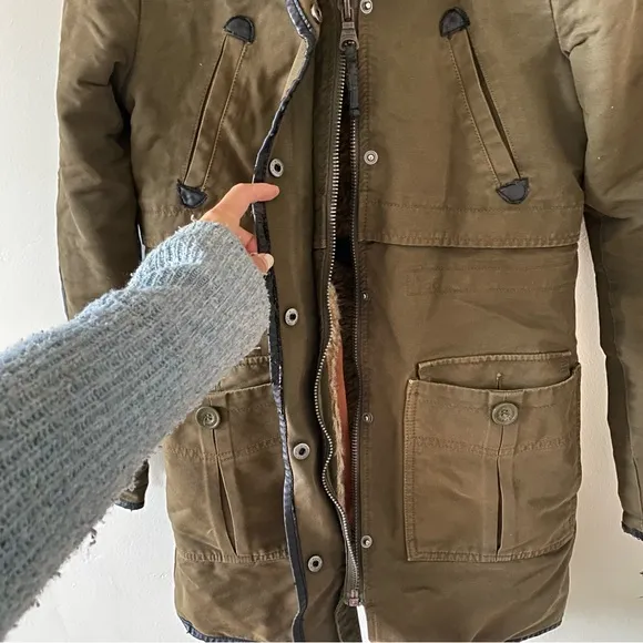 Zara fur Parka Jacket Olive Green Size XS
