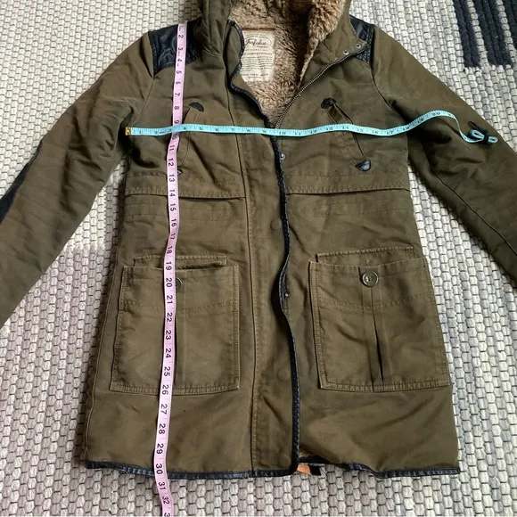 Zara fur Parka Jacket Olive Green Size XS