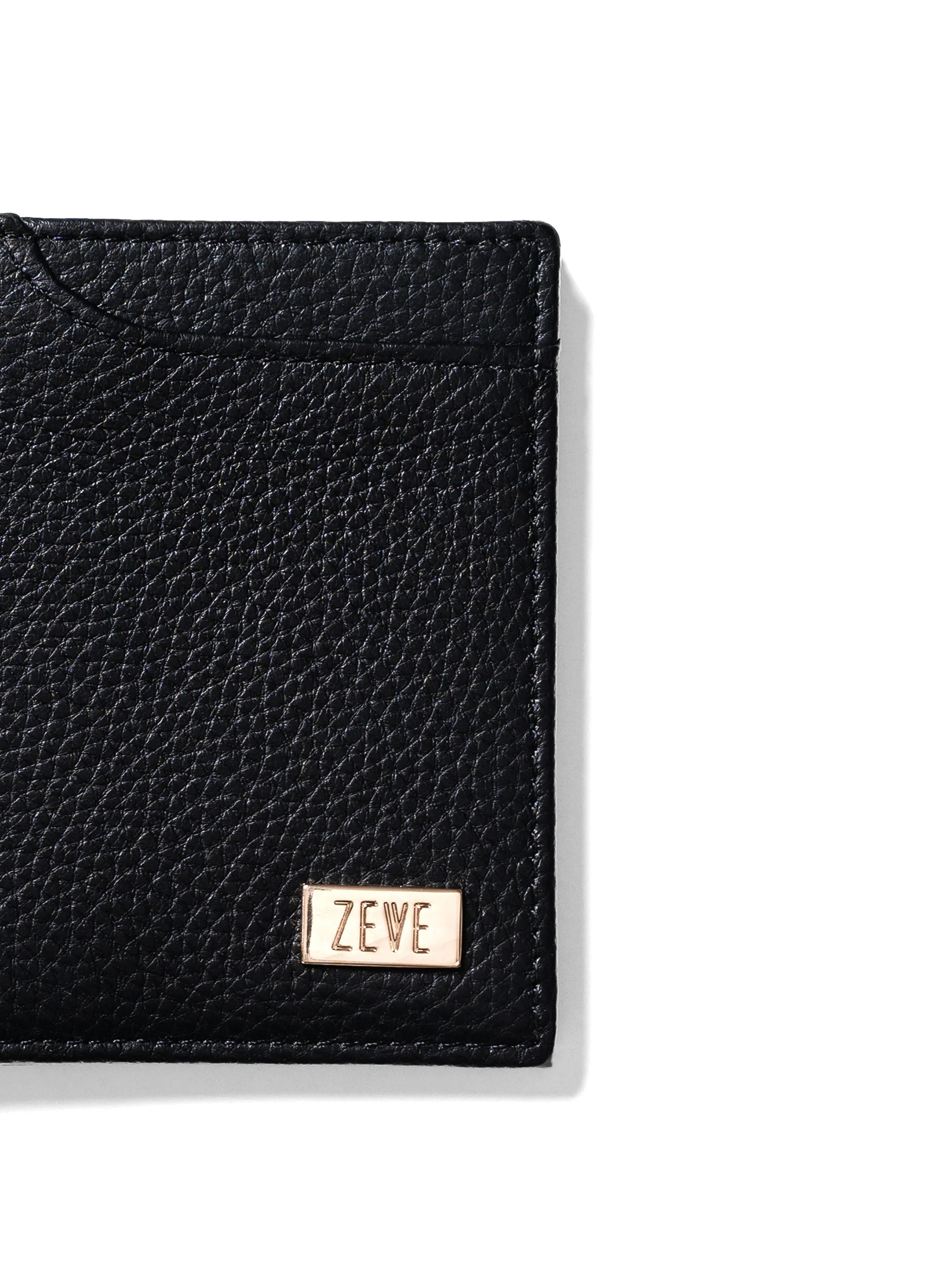 Zeve Slim Folding Wallet - Black Pebble Grain Leather