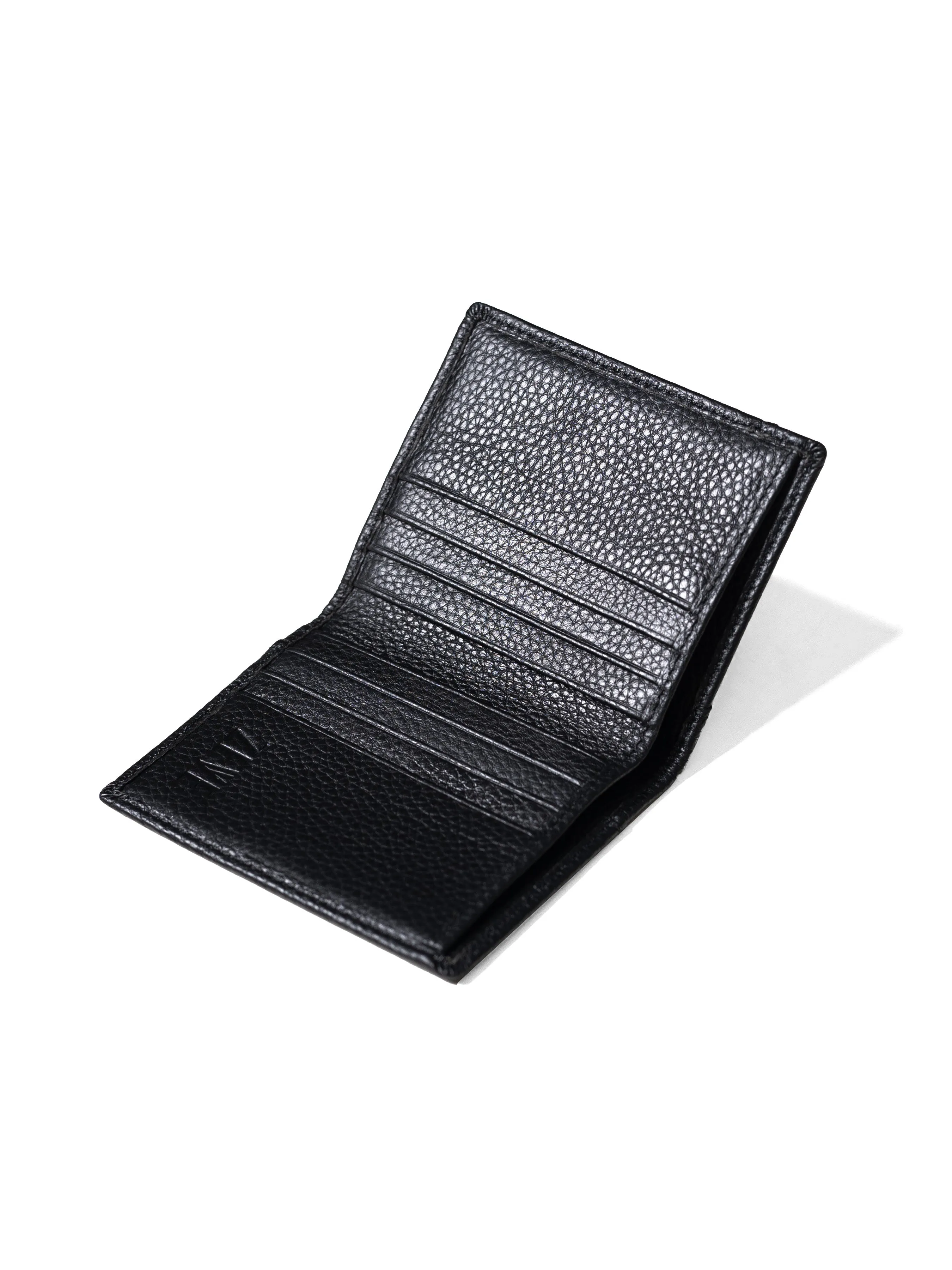 Zeve Slim Folding Wallet - Black Pebble Grain Leather
